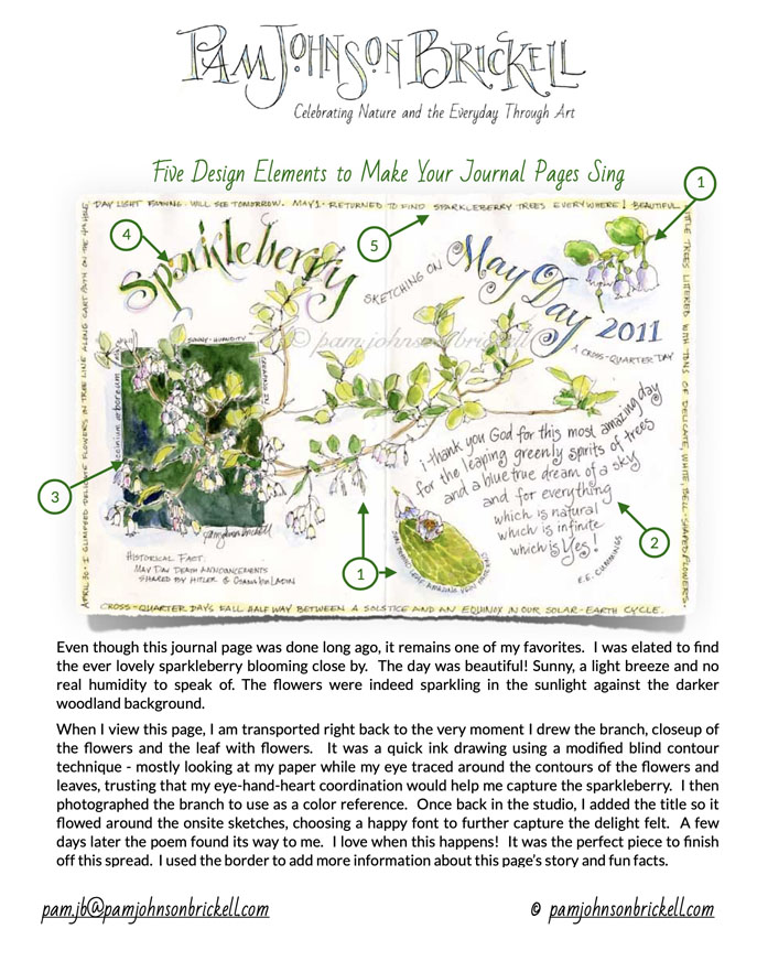 Lead magnet promo image for Five Design elements to Make Your Journal Pages Sing by Pam Johnson Brickell